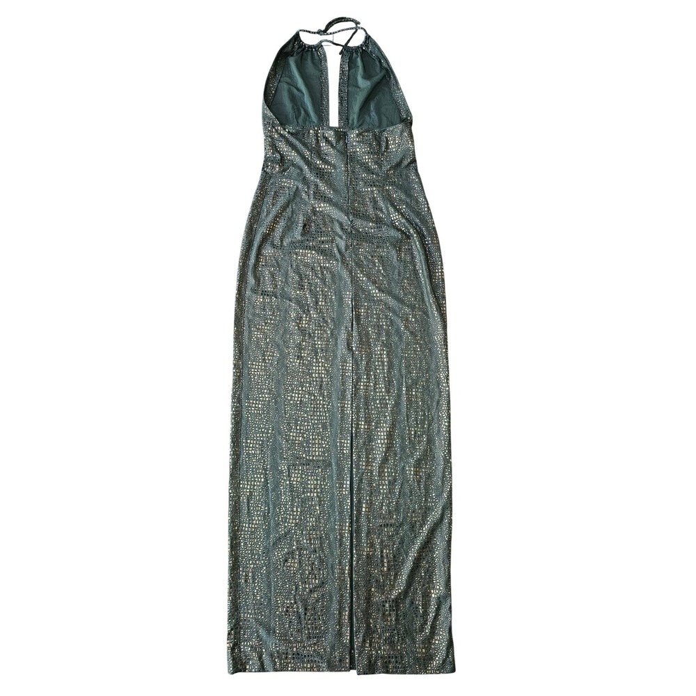 VTG Cache Halter Maxi Dress Womens Size 8 Olive Gold Metallic Y2K Evening Wear - Picture 6 of 7